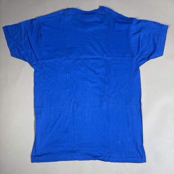 NOS Vintage 80s Fruit of the Loom Pocket T-Shirt Blue Made in USA Deadstock - Picture 10 of 10